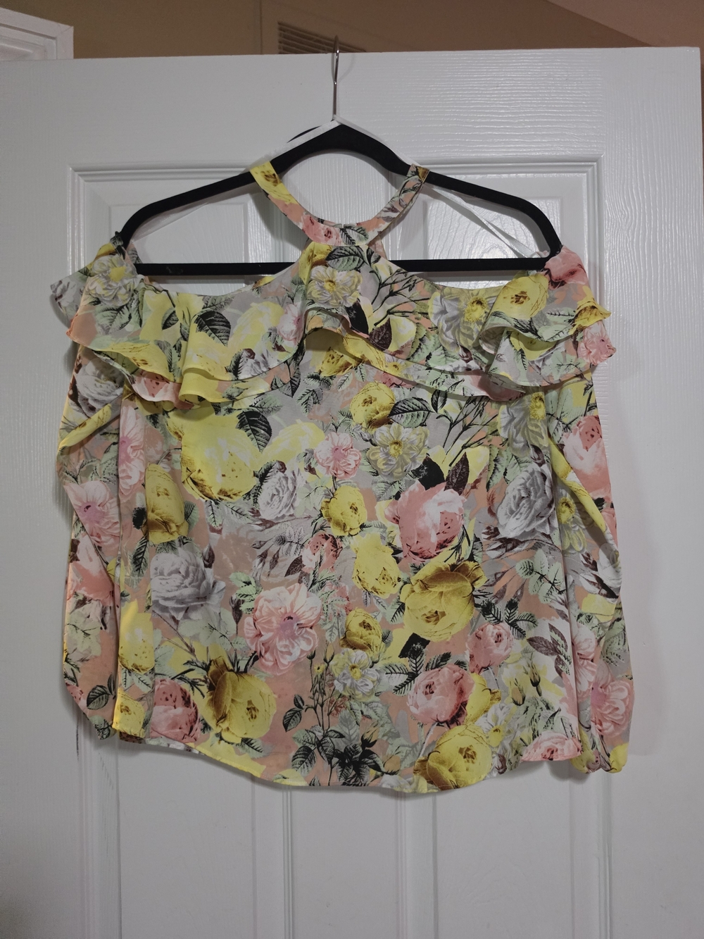 INC International Concepts Floral Ruffle Halter Camisole in Yellow, Pink & Cream